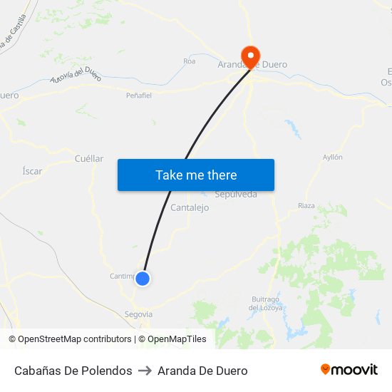 Cabañas De Polendos to Aranda De Duero map