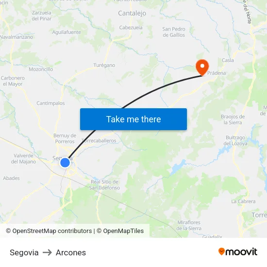 Segovia to Arcones map