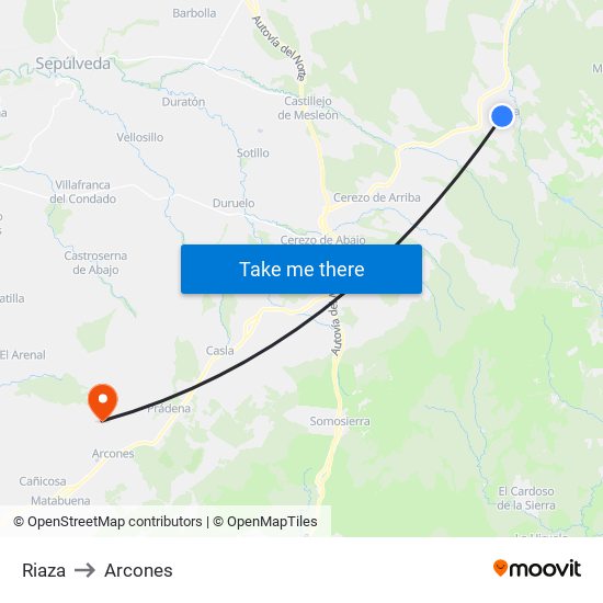 Riaza to Arcones map