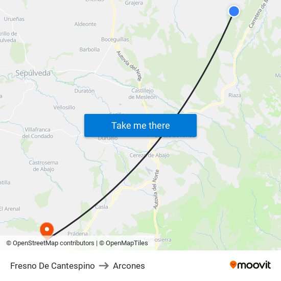 Fresno De Cantespino to Arcones map