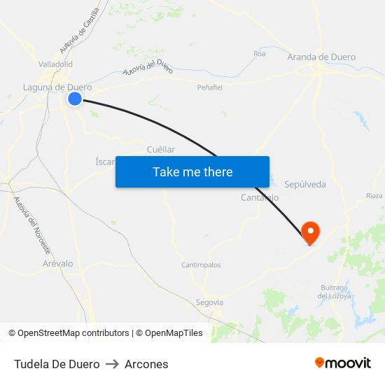 Tudela De Duero to Arcones map