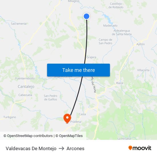 Valdevacas De Montejo to Arcones map