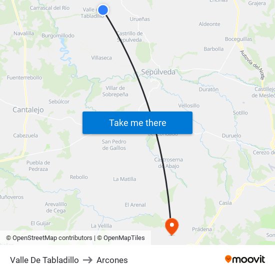 Valle De Tabladillo to Arcones map