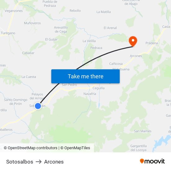 Sotosalbos to Arcones map