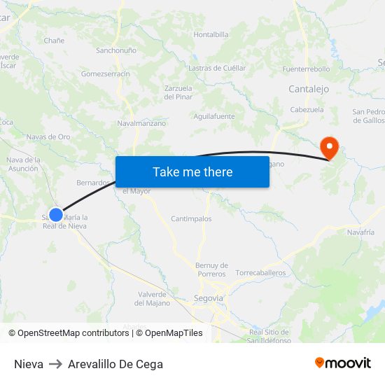 Nieva to Arevalillo De Cega map