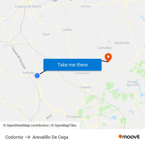 Codorniz to Arevalillo De Cega map