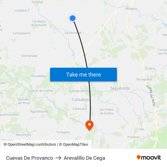 Cuevas De Provanco to Arevalillo De Cega map