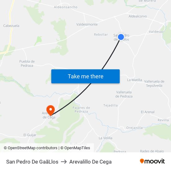 San Pedro De Gaã­Llos to Arevalillo De Cega map