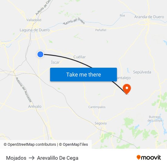 Mojados to Arevalillo De Cega map