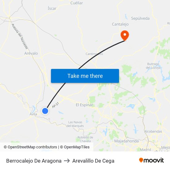 Berrocalejo De Aragona to Arevalillo De Cega map