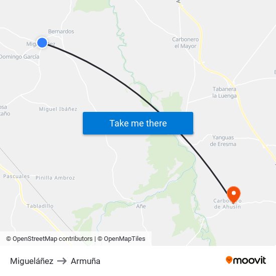 Migueláñez to Armuña map