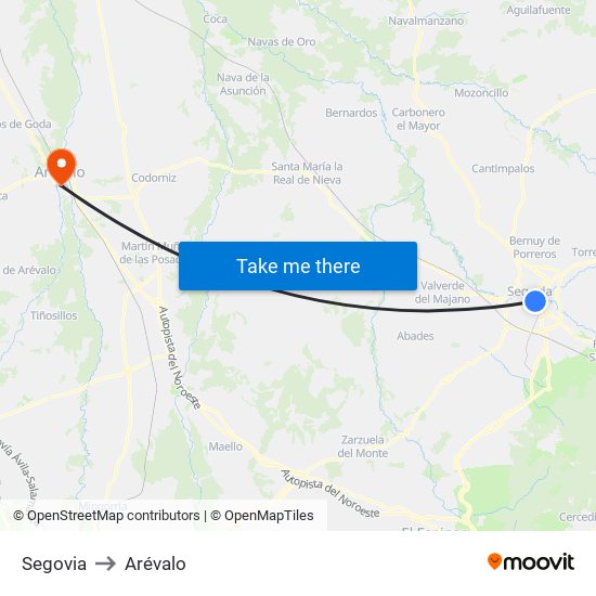 Segovia to Arévalo map