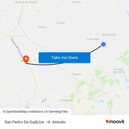 San Pedro De Gaã­Llos to Arévalo map