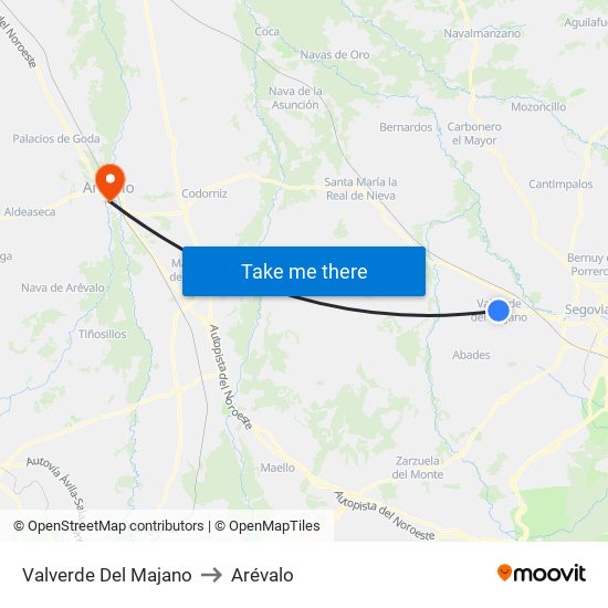 Valverde Del Majano to Arévalo map