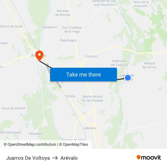 Juarros De Voltoya to Arévalo map