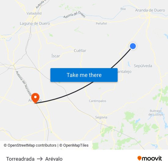 Torreadrada to Arévalo map
