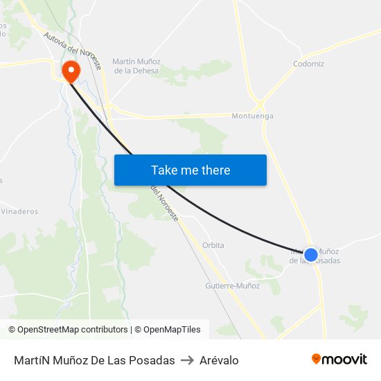 Martí­N Muñoz De Las Posadas to Arévalo map