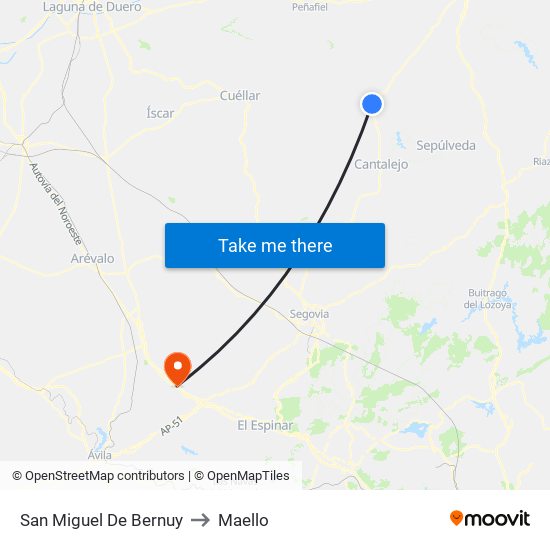 San Miguel De Bernuy to Maello map