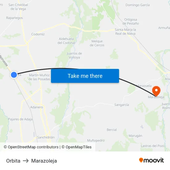 Orbita to Marazoleja map