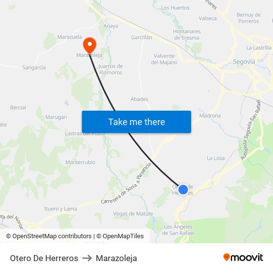 Otero De Herreros to Marazoleja map