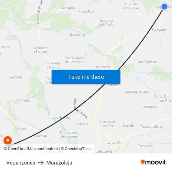 Veganzones to Marazoleja map