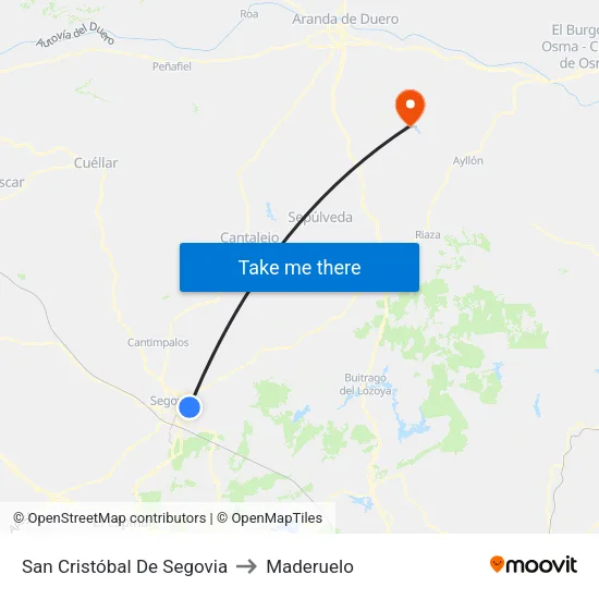 San Cristóbal De Segovia to Maderuelo map