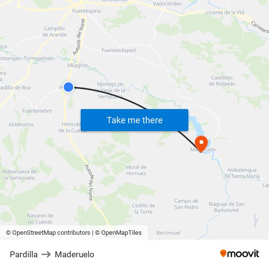 Pardilla to Maderuelo map