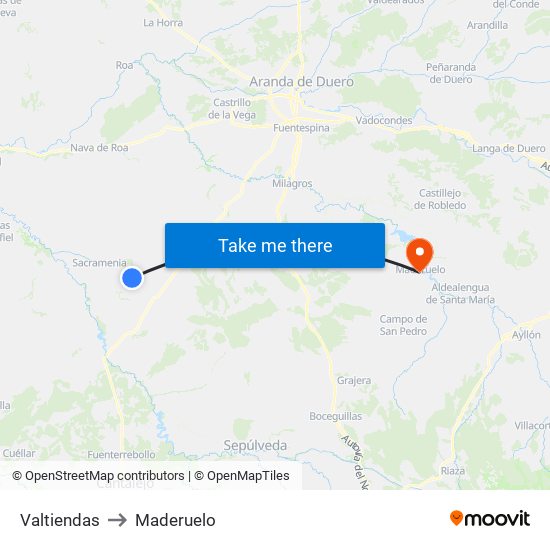 Valtiendas to Maderuelo map