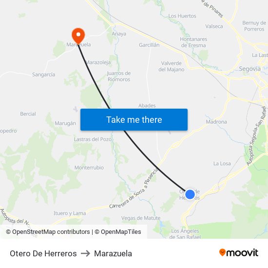 Otero De Herreros to Marazuela map
