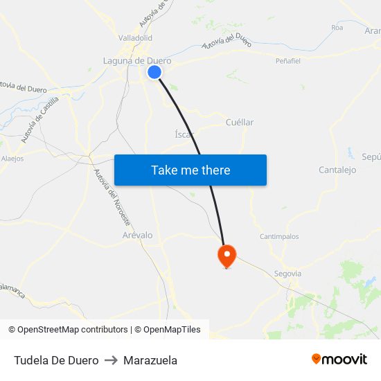 Tudela De Duero to Marazuela map