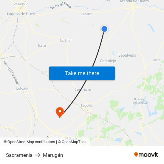 Sacramenia to Marugán map