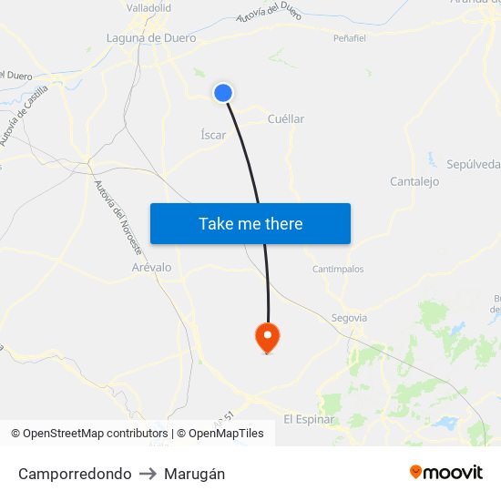 Camporredondo to Marugán map