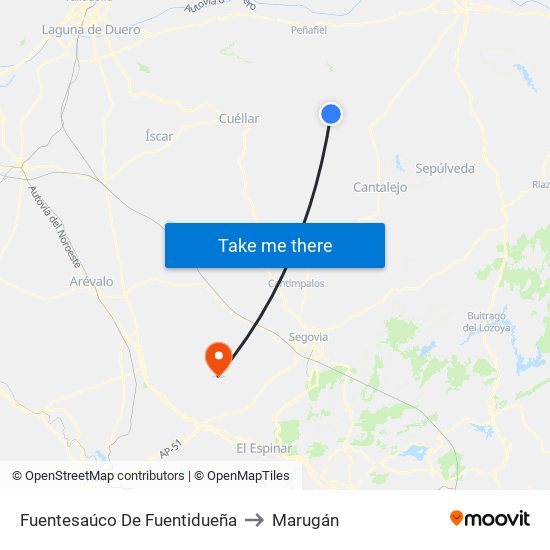 Fuentesaúco De Fuentidueña to Marugán map