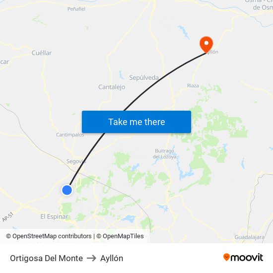 Ortigosa Del Monte to Ayllón map