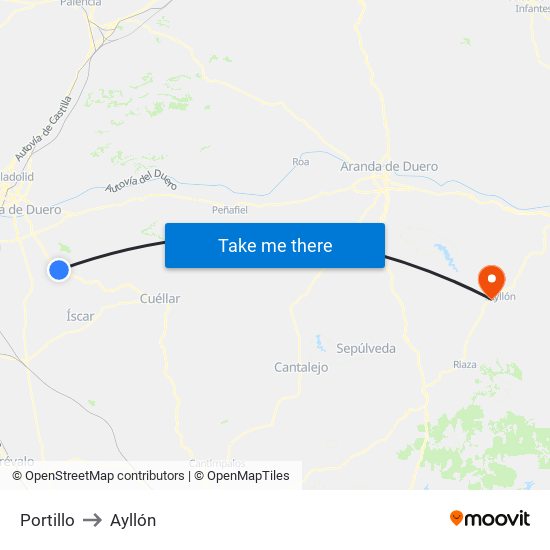 Portillo to Ayllón map