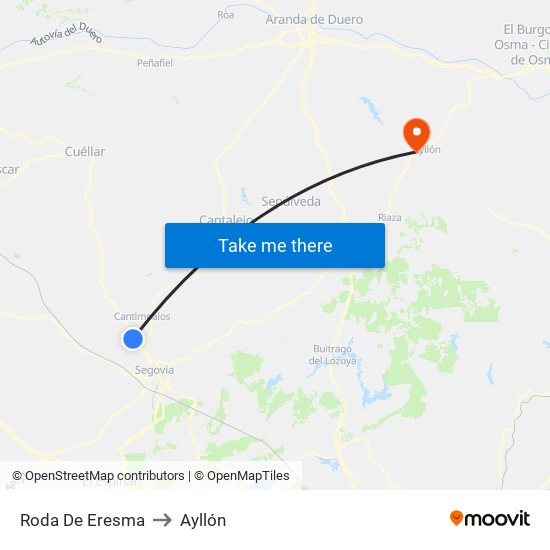 Roda De Eresma to Ayllón map