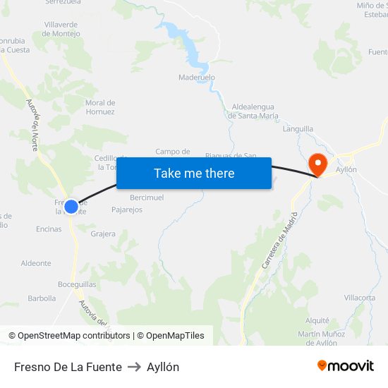 Fresno De La Fuente to Ayllón map
