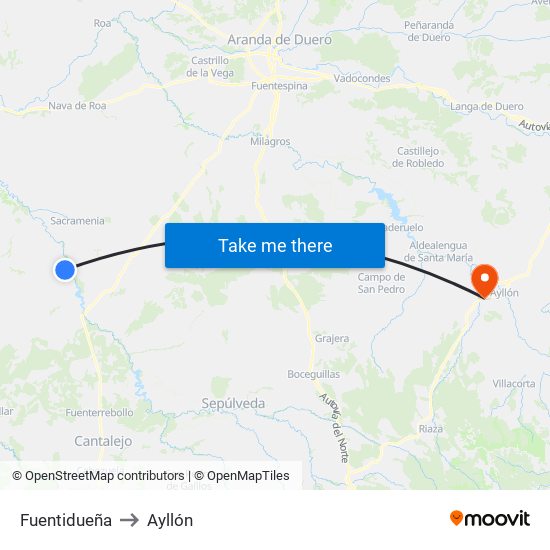 Fuentidueña to Ayllón map