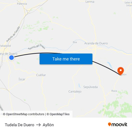 Tudela De Duero to Ayllón map