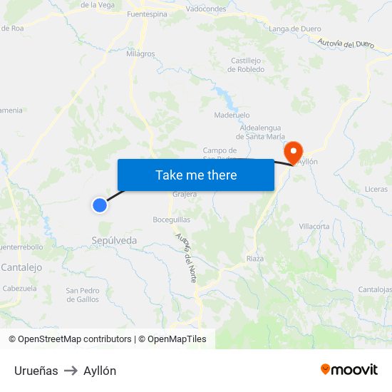 Urueñas to Ayllón map