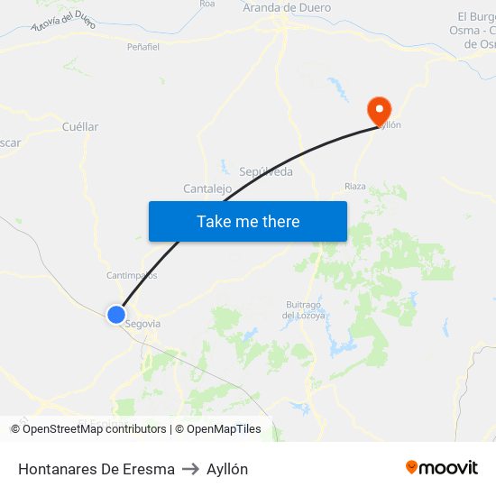 Hontanares De Eresma to Ayllón map