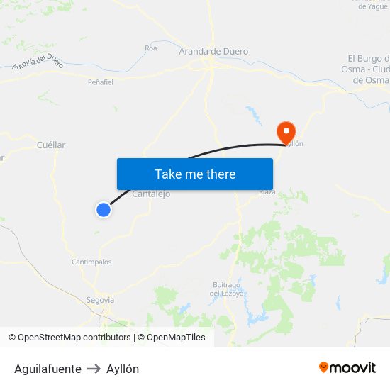 Aguilafuente to Ayllón map