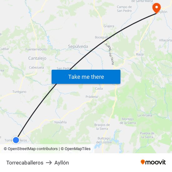 Torrecaballeros to Ayllón map