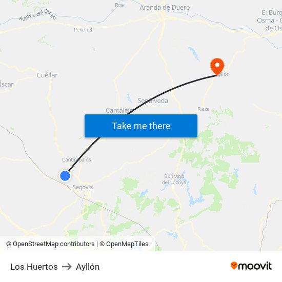 Los Huertos to Ayllón map