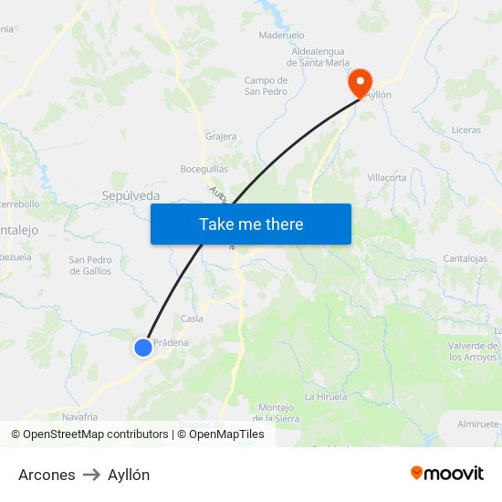 Arcones to Ayllón map