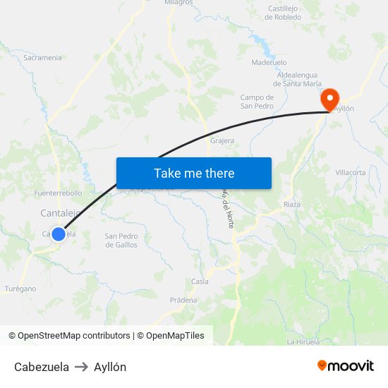 Cabezuela to Ayllón map