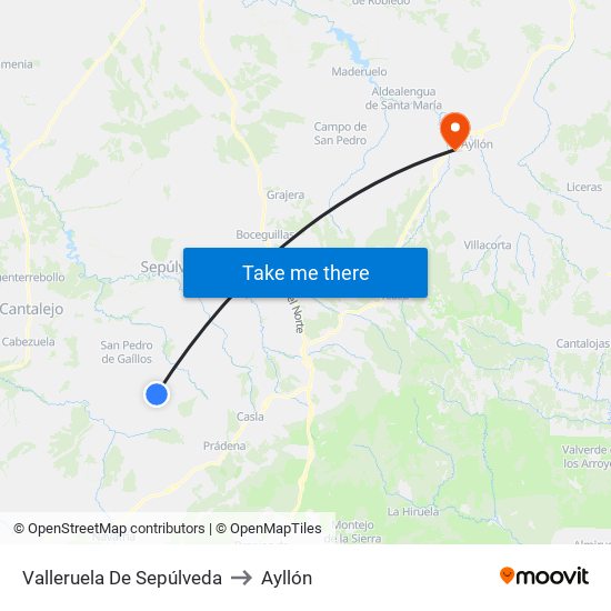 Valleruela De Sepúlveda to Ayllón map