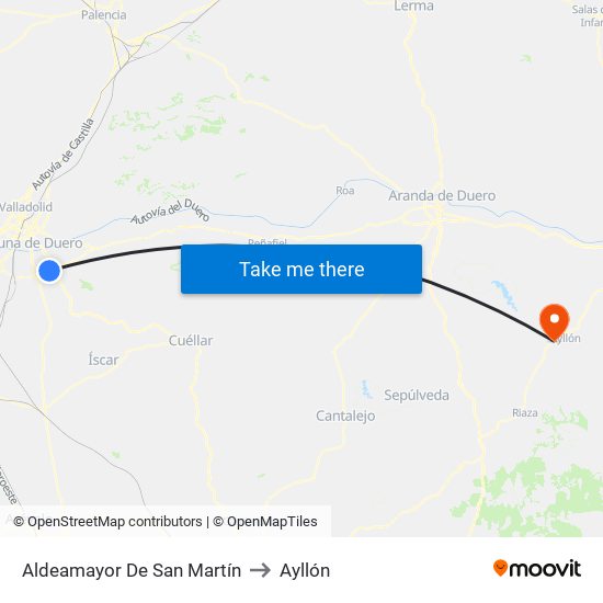 Aldeamayor De San Martín to Ayllón map