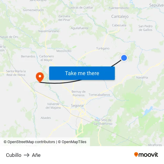 Cubillo to Añe map