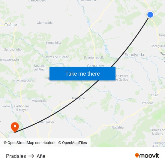 Pradales to Añe map